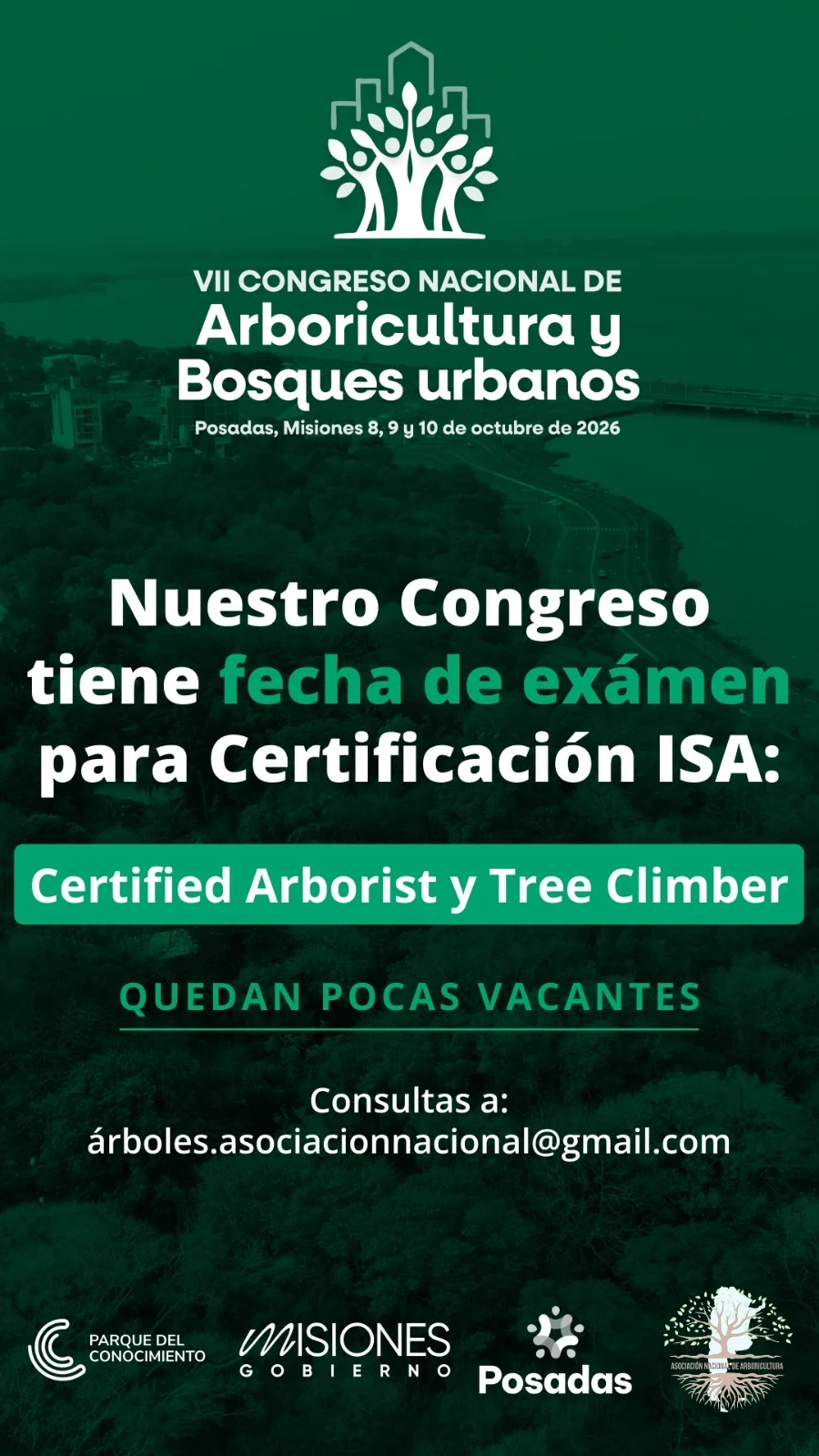 Flyer del examen de certificación ISA Certified Arborist y Tree Climber, durante el VII Congreso Nacional de Arboricultura y Bosques Urbanos
