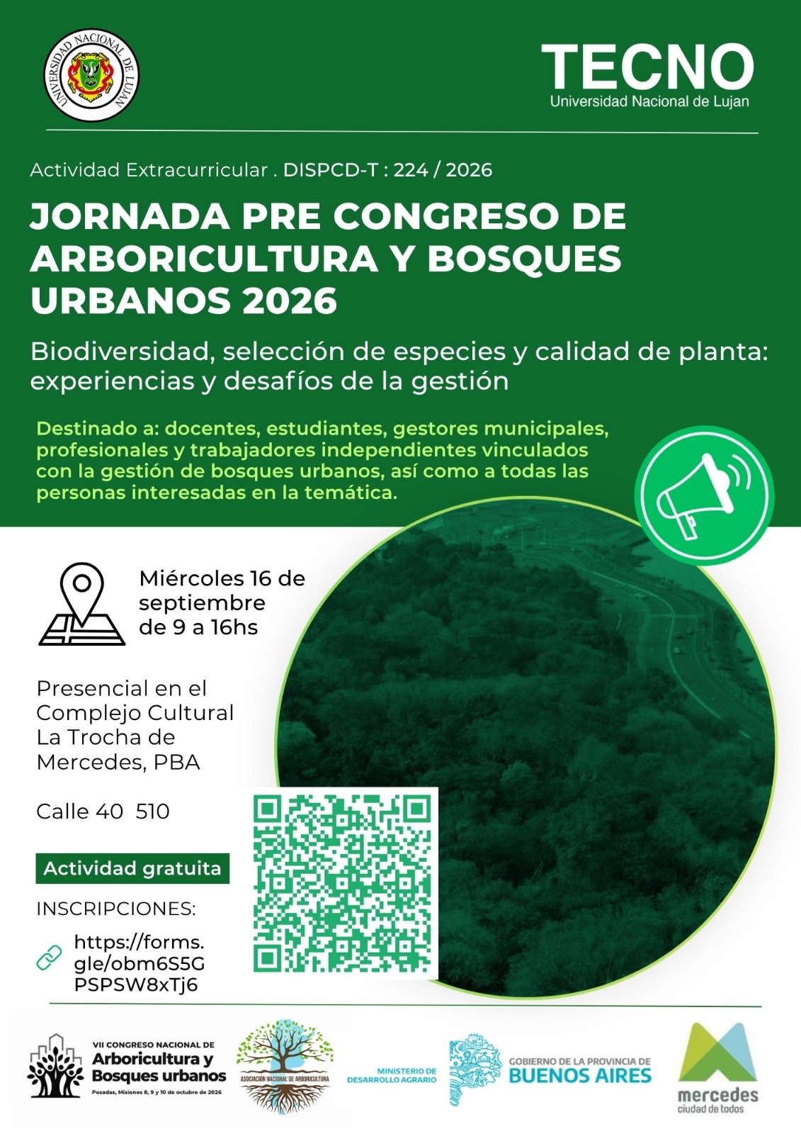 Jornada Pre Congreso de Arboricultura y Bosques Urbanos 2026 - Universidad Nacional de Luján